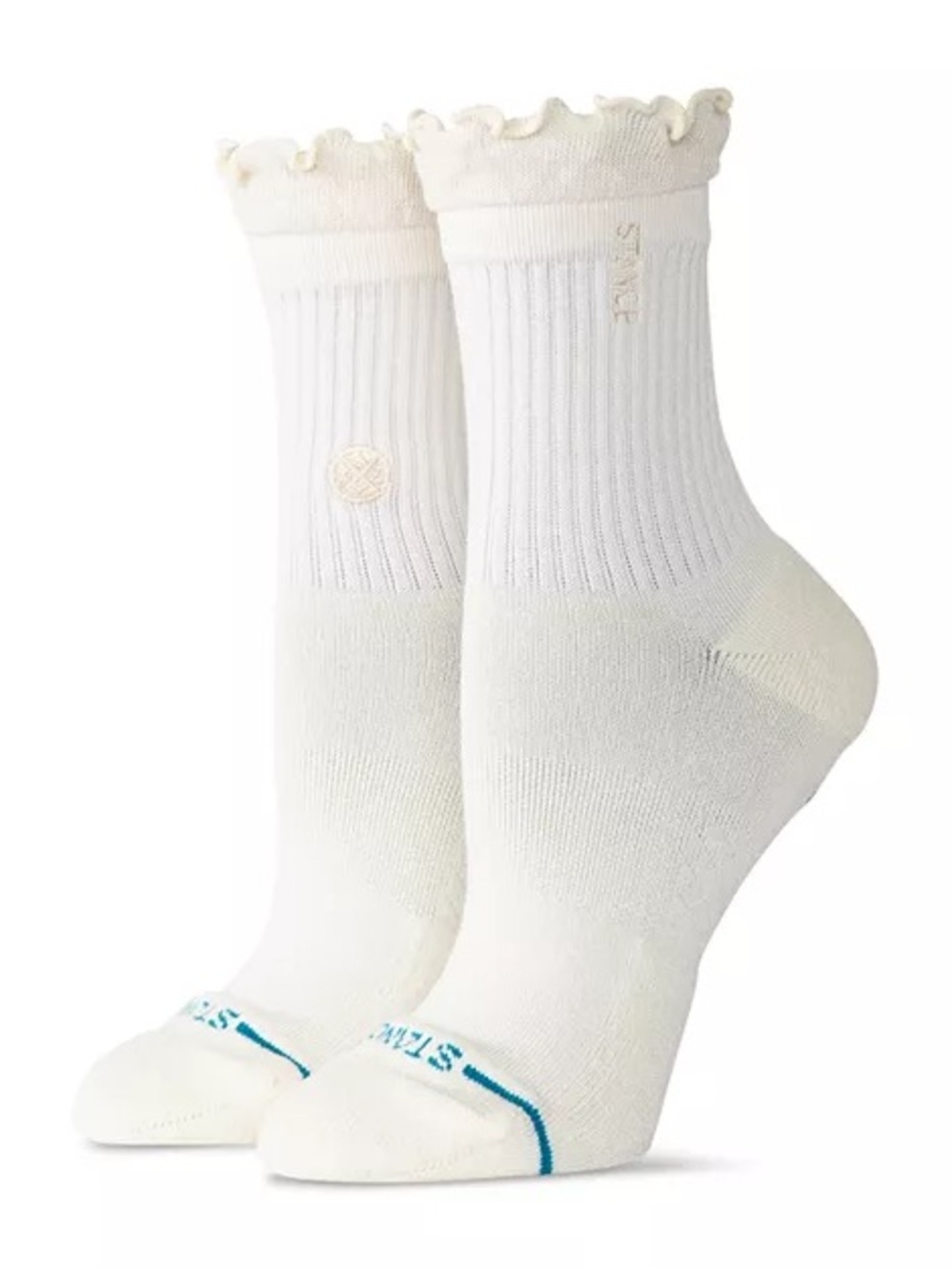Stance Women's Casual Combed Cotton Blend Ruffled Quarter Socks Ivory Small NWT